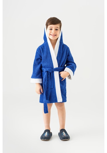 Soley Pueri %100 Pamuklu Unisex Çocuk Bornozu Saks Mavi