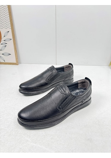 Günlük Siyah Erkek İçi Dışı Hakiki Deri Makosen Bağcıksız Kışlık Casual Ayakkabı 155 Siyah