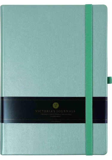 VJ Smyth Vegan Deri Sert Kapaklı Çizgili Not Defteri 15x21 cm (A5) Sedefli Yeşil