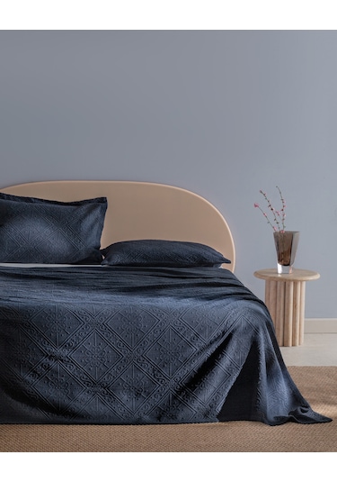 Madame Coco Marjolaina Çift Kişilik %100 Pamuk Yatak Örtüsü - Lacivert Lacivert