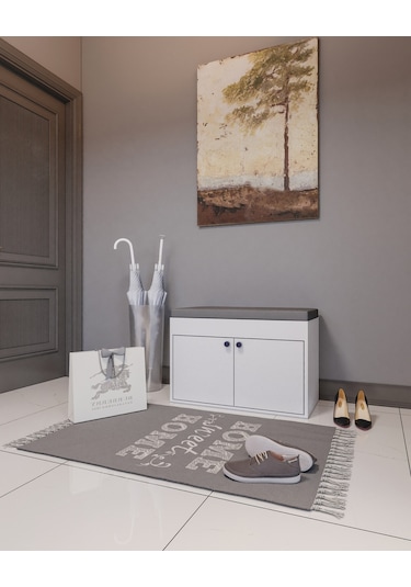 Rosepal Mobilya Side 2 Katlı Puf Oturaklı Ayakkabılık Antrasit - Beyaz