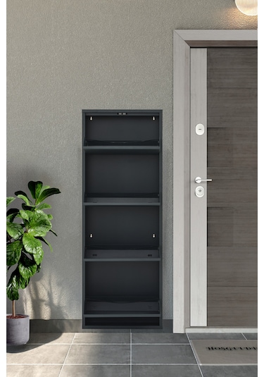 Arpelia Metal Ayakkabılık 4 Lü Kilitli Antrasit