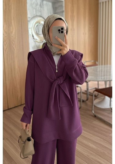 Kahijab Omuz Atkılı 3'lü Takım - Mürdüm Mürdüm