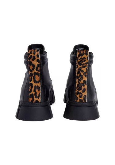 Kadın Leopar Detaylı Platform Tabanlı Bilekli Sneaker - Siyah Triple Black