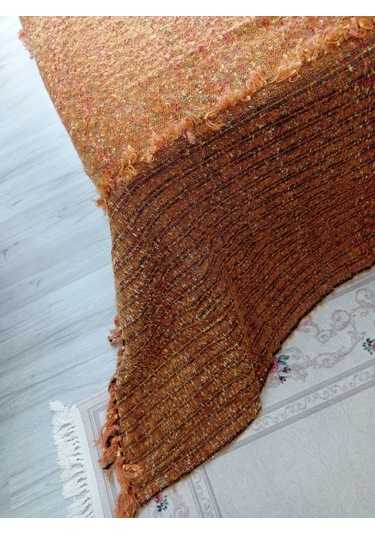 Tavşan Tüyü El Dokuma Çift Kişilik Yatak Örtüsü 280x260 -kremit Kiremit