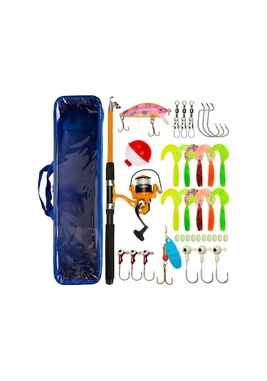 Jeemson 2.1m Ultra Hafif, Taşınabilir Olta Seti Turuncu - 5.2:1 Dişli Oranı Ve Tam Züccaciye Paketi