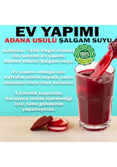 Organik Ev Yapımı Adana Usulü Şalgam Suyu 5 L