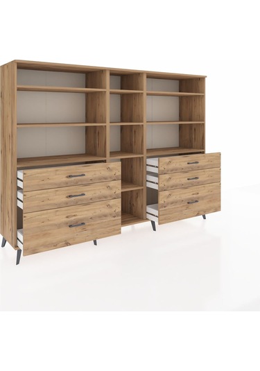 Hyperion Dolap 10 Raflı 6 Çekmeceli 220x44x163 Çam-çam Çam-çam