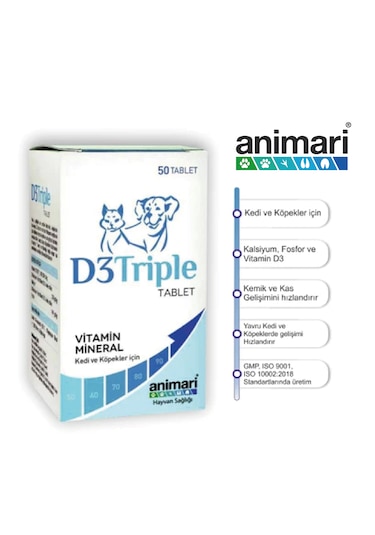 Animari D3 Triple Kedi ve Köpekler İçin Vitamin D3 Kalsiyum