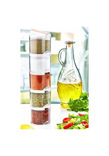 Akrilik Renkli Geçmeli 5'li Bremen Pratik Baharatlık Seti 12x8x25 cm