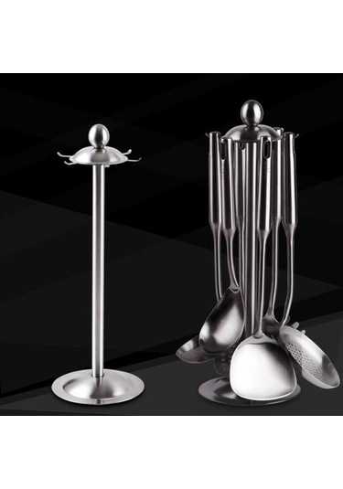 Paslanmaz Çelik Mutfak Eşyaları Tutucu Standı Raf Organizatör 360 Derece Dönen Carousel 6 Hooks Kaşık Dayanıklı Ve Amp Tencere Klipleri -