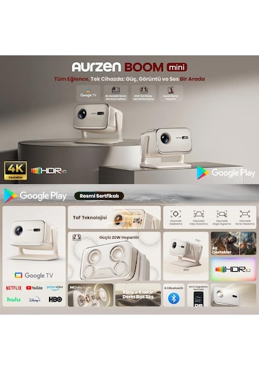 Vankyo Aurzen Boom Mini Android Google TV 4K Destekli Projeksiyon Cihazı