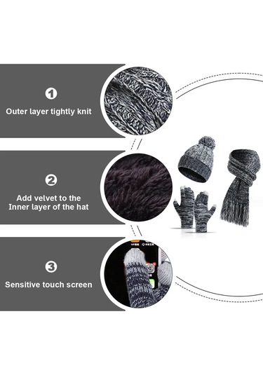 Erkek Kış Sıcak Şapka Atkı Ve Dokunmatik Ekran Eldiveni Kış Şapkası Kaymaz Kış Eldiveni Koyu Mavi
