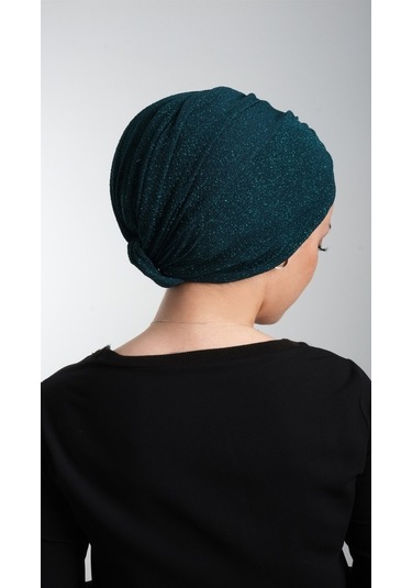 Zümrüt Pratik Hazır Geçmeli Tesettür Bone Fukuro Simli Büzgülü 21 Zümrüt