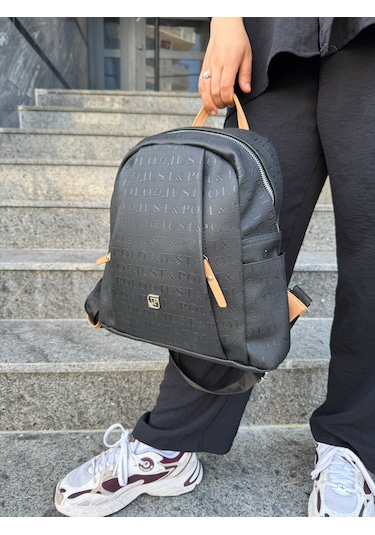 Just Polo Kadın Siyah Camel Büyük Boy Sırt Çantası