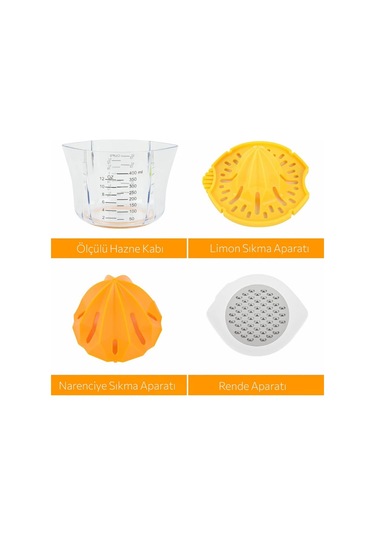 Piev Wenken 4'ü 1 Arada Rendeli Ölçülü Hazneli Limon Portakal Narenciye Sıkacağı