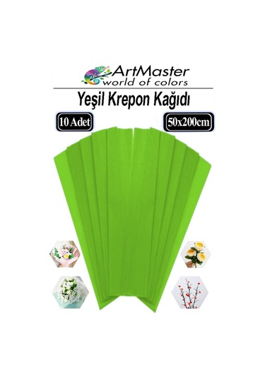 Krapon Kağıdı Yeşil Renk 10 Adet 50x200 Cm Grapon Kağıdı 10'lu Okul Proje Sınıf Anaokulu Kreş Süsleme