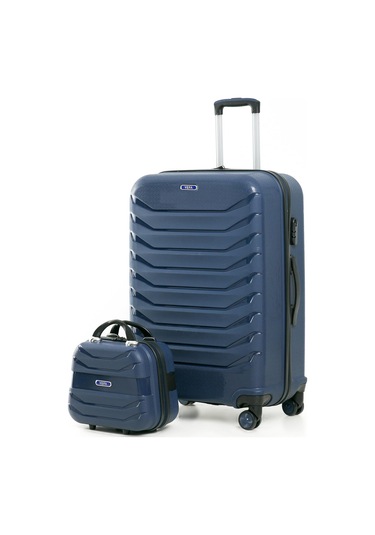 Yefa Pp Polipropilen Kırılmaz Büyük & Makyaj Boy 2'li Valiz Seti Lacivert