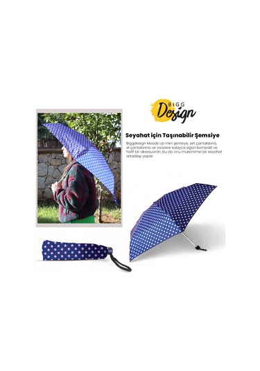 Biggdesign Moods Up Pembe Puantiyeli Lacivert Manuel Mini Şemsiye - Rüzgara Dayanıklı, Hafif, Renkli Tasarım Çok Renkli