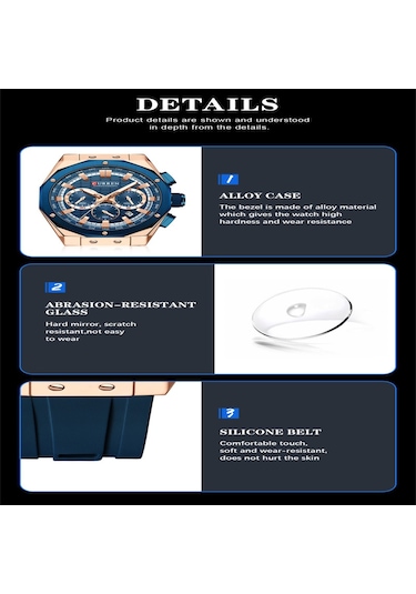 Curren 8462 Erkek Gri Analog Kuvars Silikon Spor Aydınlatmalı Saat Su Geçirmez Tarih Kol Saati Siyah Diğer