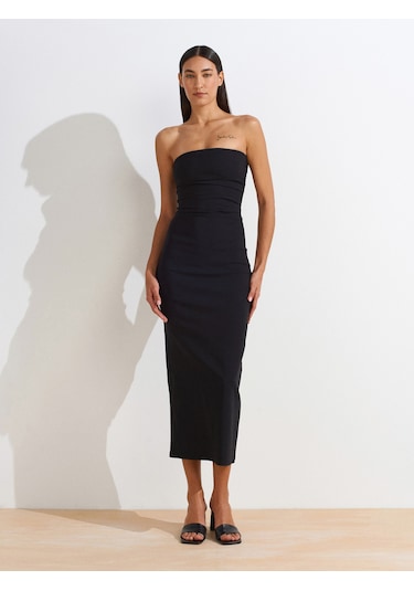 Dilvin 91368 Straplez Midi Elbise-siyah Siyah