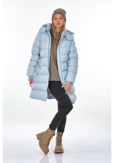 Perspective Kapüşonlu Mavi Kadın Mont 22270550 001