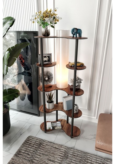 Ravilo Mariposa Dekoratif Raflı Lambader Ceviz Ceviz