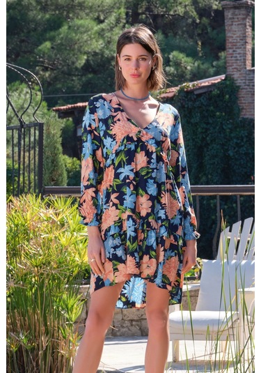 Monamise 22007 Uzun Kollu Elbise-lacivert Lacivert