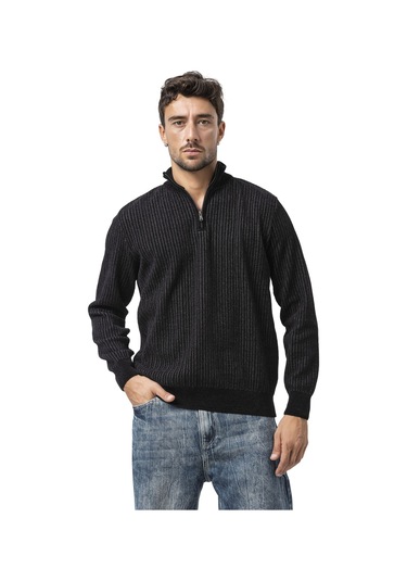 Cp286 Erkek Fermuarlı Triko Kazak Siyah