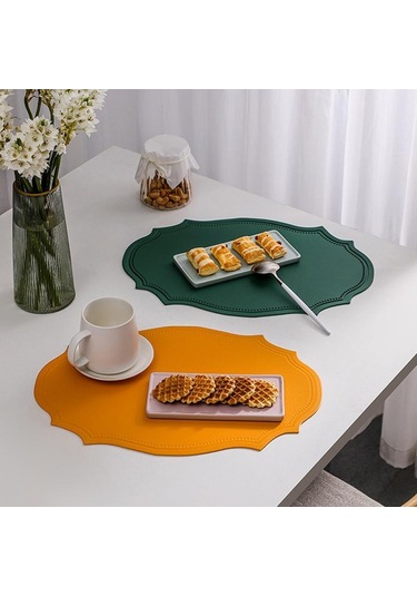 Gri Deri Placemats Mutfak Eşyaları Kahve Fincanı Pot İçin Düzensiz Şekil Su Geçirmez Ped Gri