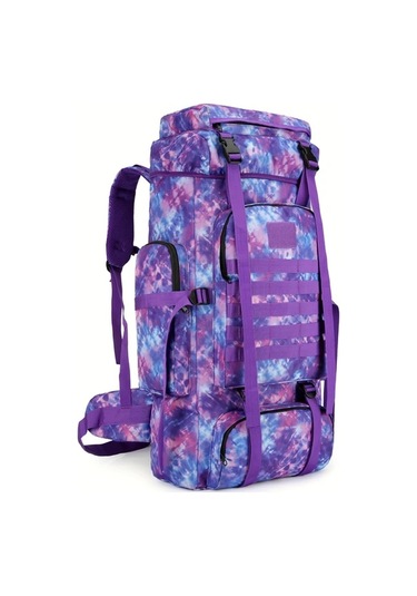 Dashanshop 70l Hafif Lake Blue Sırt Çantası Büyük Kapasiteli Ayarlanabilir Omuz Askıları Outdoor Kampçılık Mor Pembe Çizgili Amerikan Bayrağı Altın