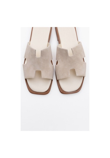 Handy Bej Süet Hakiki Deri Kadın Terlik Bej