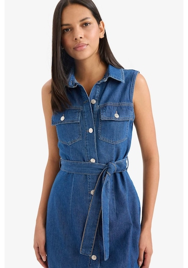 Defacto Gömlek Yaka Kuşaklı Yumuşak Jean Midi Elbise E1286ax25smnm28 Mavi Defacto Gömlek Yaka Kuşaklı Yumuşak Jean Midi Elbise E1286ax25smnm28 Mavi