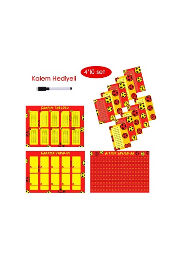 4'lü Çarpım Tablosu Seti - Kalem Hediyeli Taraftar Sarı Kırmızı