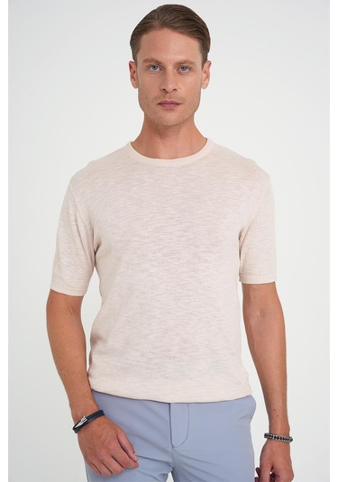 Comfort Fit Bisiklet Yaka Kısa Kol Spor Bej Triko Tr 881 Bej