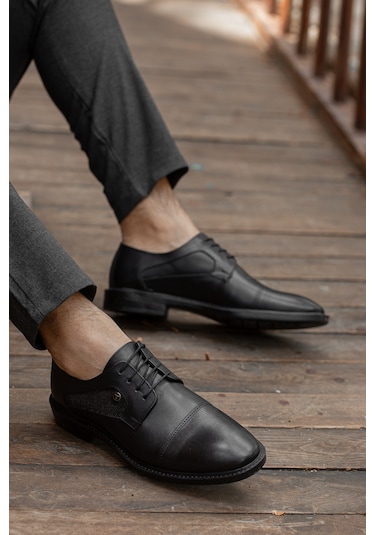 Daxtors D02018 Günlük Ortopedik Erkek Hakiki Deri Klasik Ayakkabı Siyah