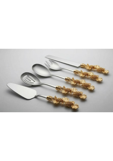 Onon Retro 5 Parça Paslanmaz Çelik Servis  Takımı Gold