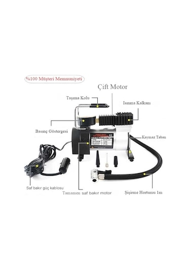 Reidan Lastik Pompası Araç Oto Kompresörü Lastik Şişirme Metal