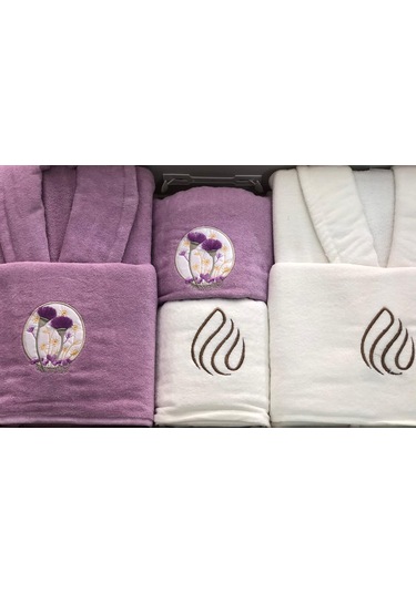 Royam Chıara Kadife Pamuklu Nakışlı 6 Parça Aile Bornoz Seti Bornoz Takımı 001