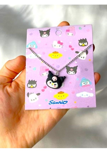 Kuromi Renkli Çizgi Film Karakter Kolyesi - Zincirli Tasarım Çok REnkli