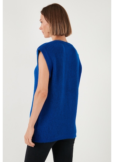 Lela V Yaka Örme Triko Bayan Süveter 4616105Y Saks