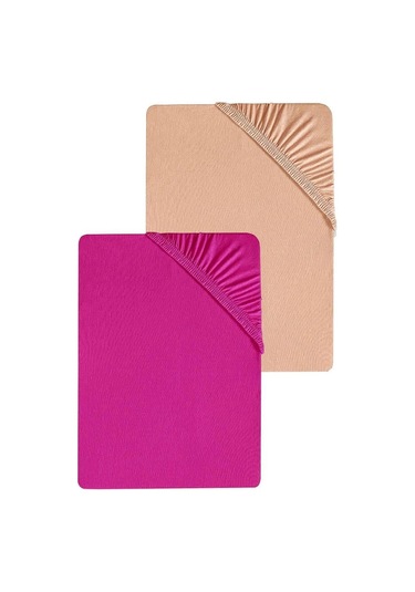 2 Adet Düz Pamuklu Tek Kişilik 80 X 200 X 30 Cm Lastikli Penye Çarşaf Fuşya-somon