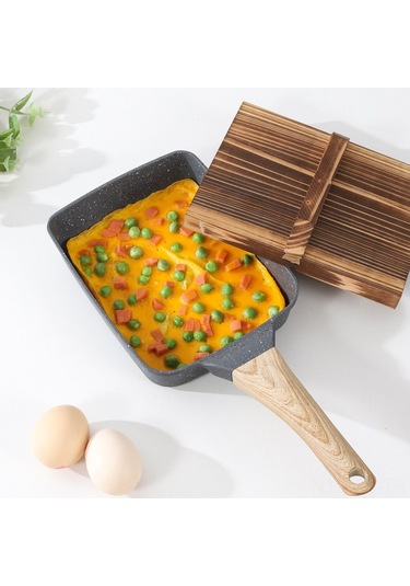 Teltree Yapışmaz Yeşil Japon Omlet Tavası - Alüminyum Tava İle Kolay Pişirme Siyah