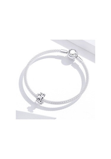 Fastbuy Kalp Boncuklu Bilezik, Som Gümüş, Ayrı Boncuk, Aşk Ayak İzleri, Renkli Gevşek Boncuk Aksesuar Çok Renkli