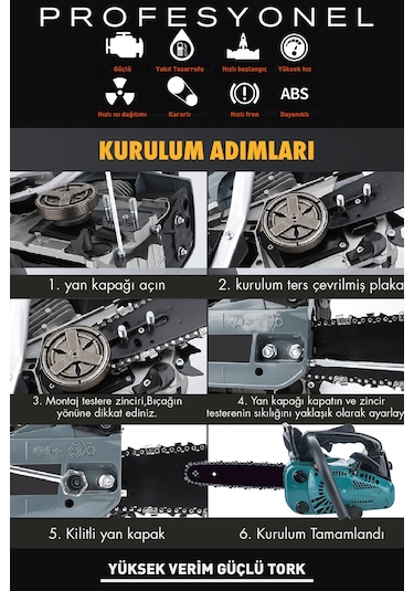 Assur ASR709-02-21 25 CC Mini Benzinli Testere Mavi