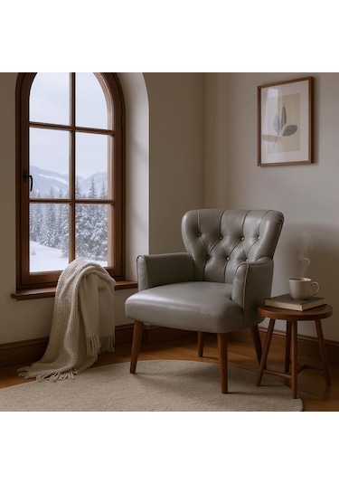 Roma Berjer - Modern Tekli Koltuk - Deri Kumaş - Gri