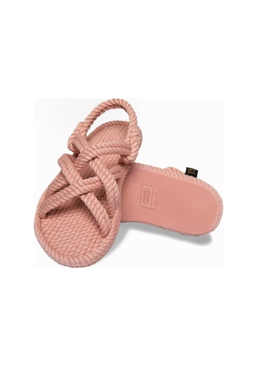 Bodrum Kauçuk Tabanlı Çocuk Halat Sandalet - Pembe