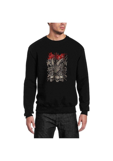Slipknot Cover Skull Rock Metal Müzik Baskılı Siyah Erkek Sweat (528980666)