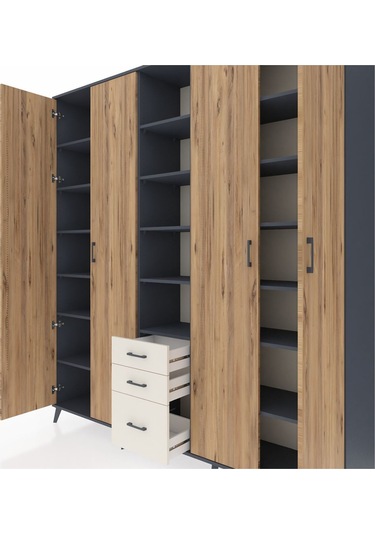 Hyperion Dolap 17 Raflı 3 Çekmeceli 4 Kapaklı 220x44x243 Antrasit-çam/aytaşı Atlas Çam/aytası