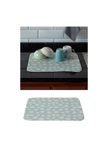 Bulaşık Kurutma Örtüsü, Bulaşıklık, Tezgah Üstü Bulaşık Matı, Süper Emici Mutfak Matı, Papatya Desen Çok Renkli